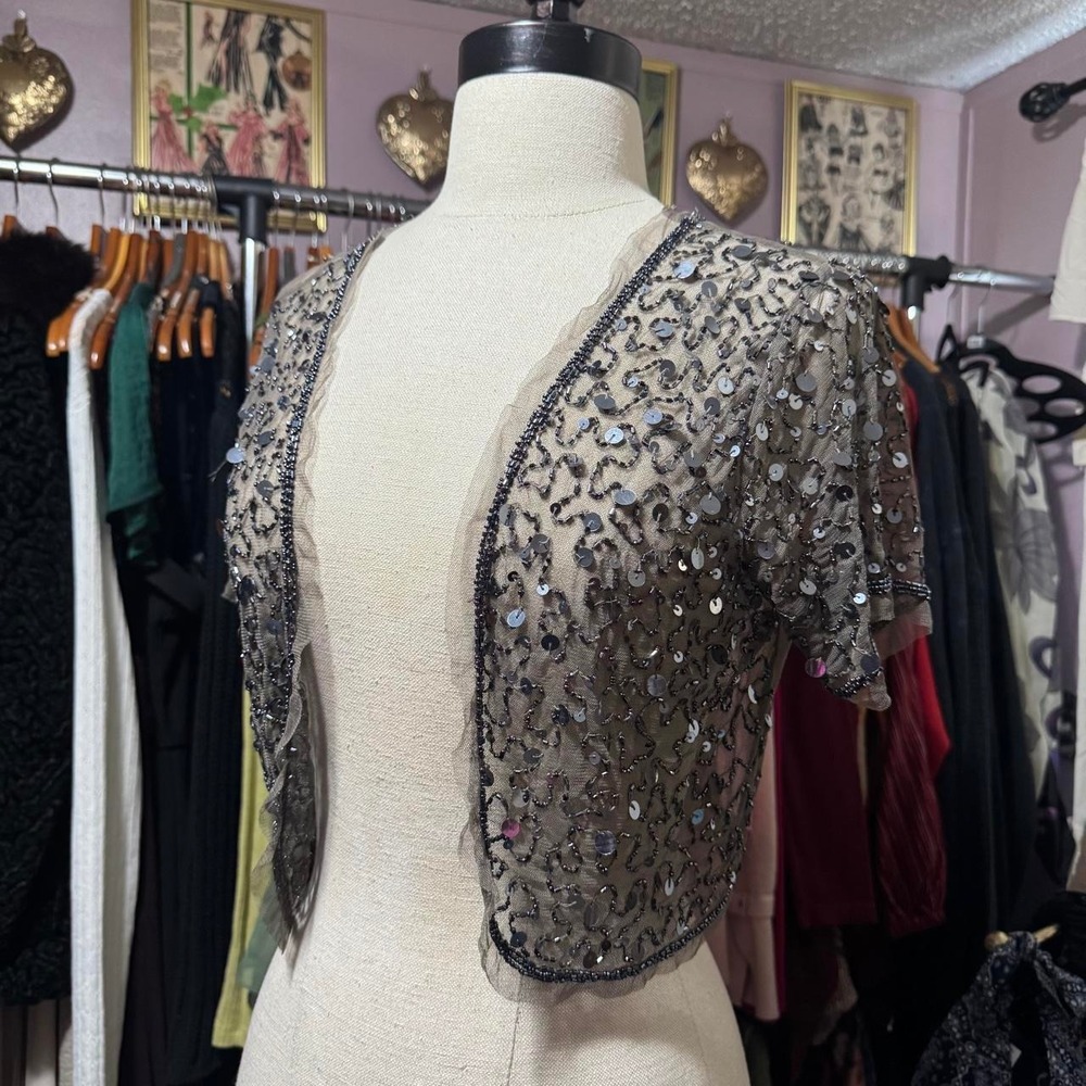 Vintage Rue21 Beaded Sequin Mesh Bolero Shrug
